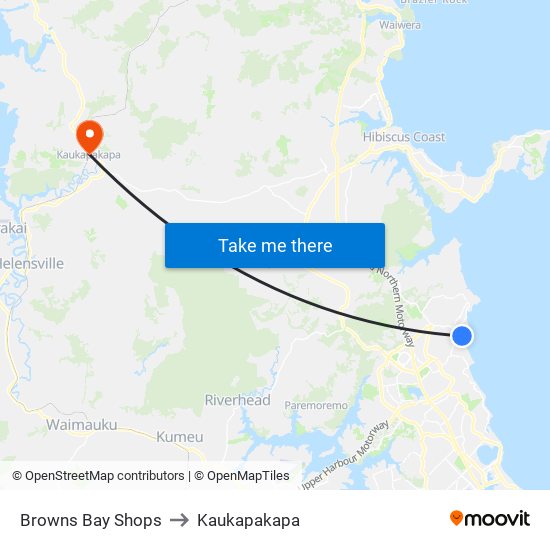 Browns Bay Shops to Kaukapakapa map