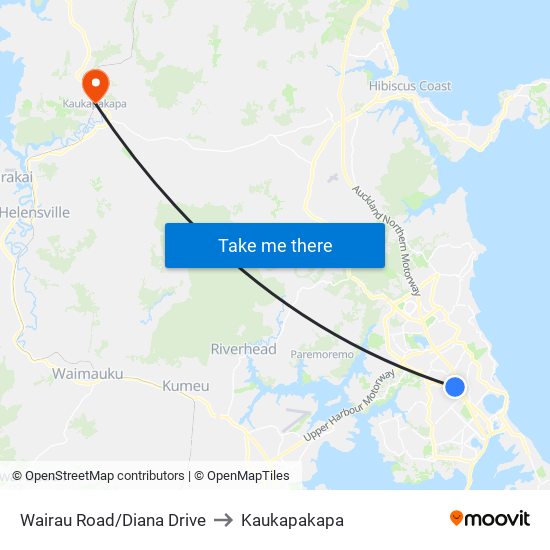 Wairau Road/Diana Drive to Kaukapakapa map