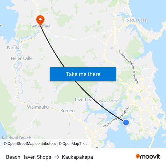 Beach Haven Shops to Kaukapakapa map