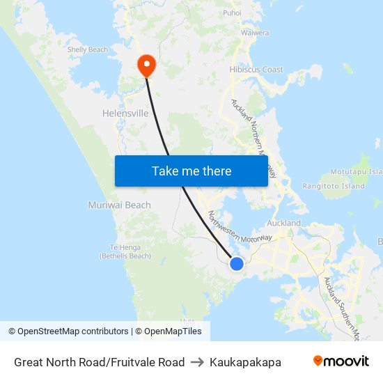 Great North Road/Fruitvale Road to Kaukapakapa map