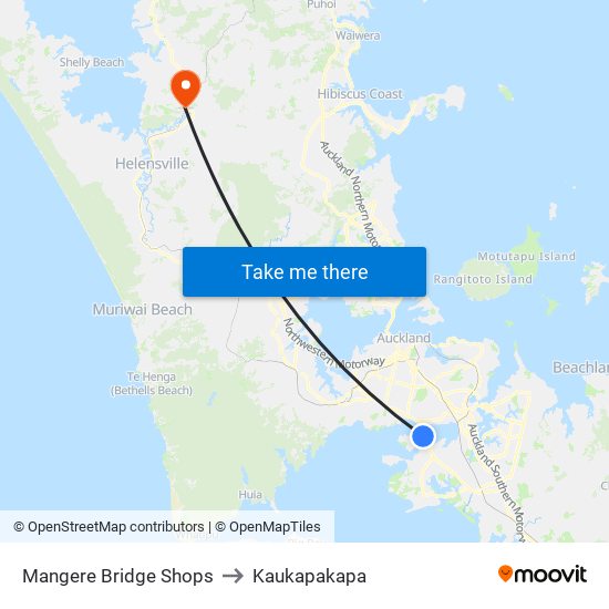 Mangere Bridge Shops to Kaukapakapa map