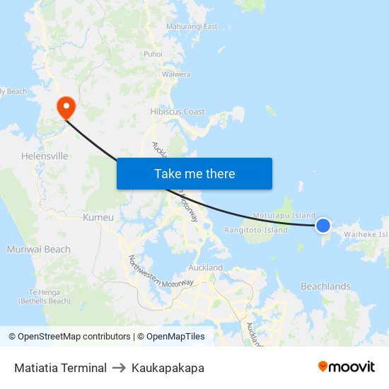 Matiatia Terminal to Kaukapakapa map