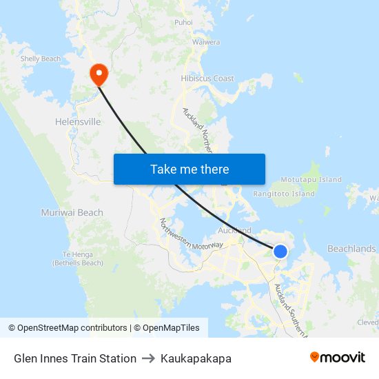 Glen Innes Train Station to Kaukapakapa map