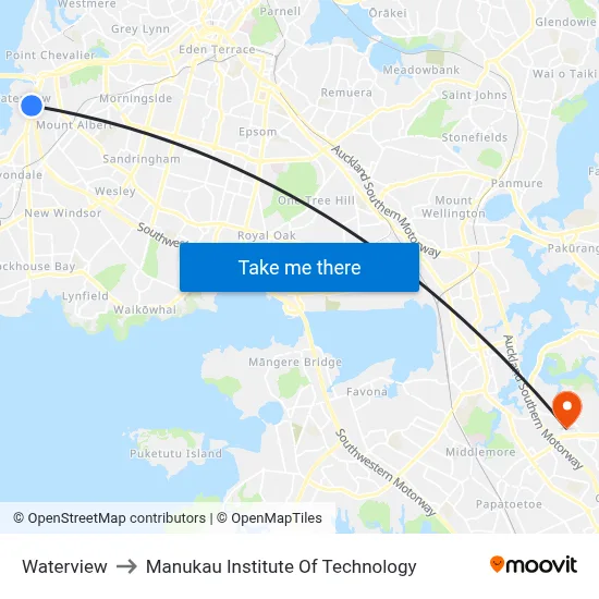 Waterview to Manukau Institute Of Technology map