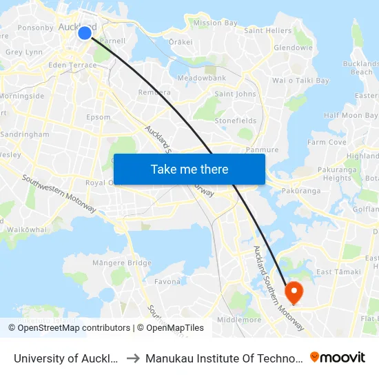 University of Auckland to Manukau Institute Of Technology map