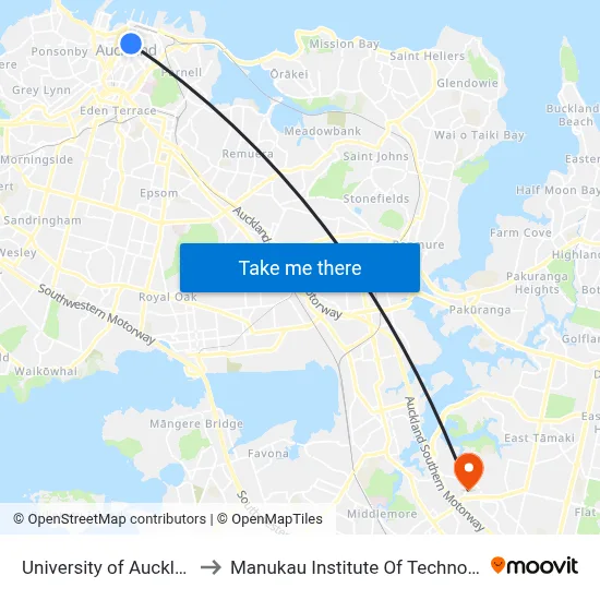University of Auckland to Manukau Institute Of Technology map