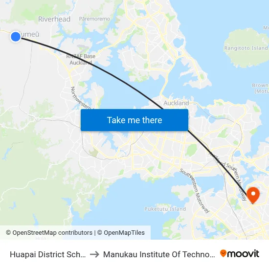 Huapai District School to Manukau Institute Of Technology map