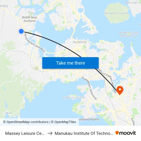 Massey Leisure Centre to Manukau Institute Of Technology map