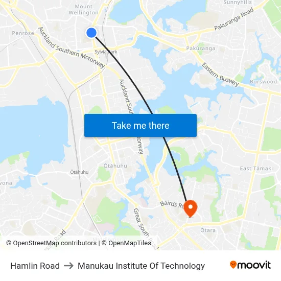 Hamlin Road to Manukau Institute Of Technology map