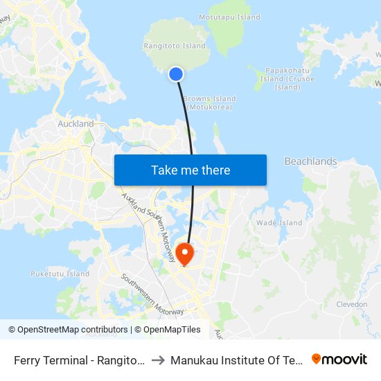 Ferry Terminal - Rangitoto Wharf to Manukau Institute Of Technology map