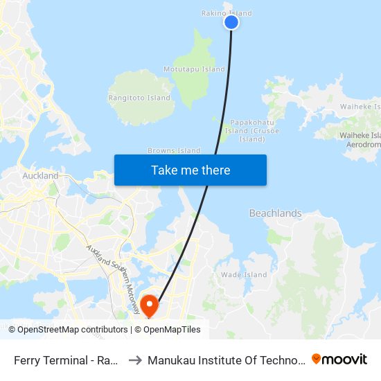 Ferry Terminal - Rakino to Manukau Institute Of Technology map