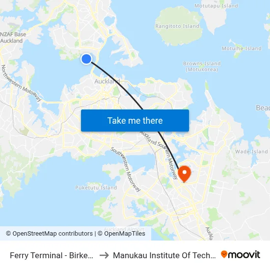 Ferry Terminal - Birkenhead to Manukau Institute Of Technology map