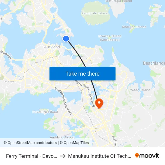 Ferry Terminal - Devonport to Manukau Institute Of Technology map