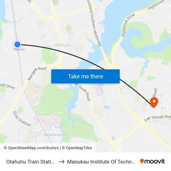 Otahuhu Train Station 2 to Manukau Institute Of Technology map