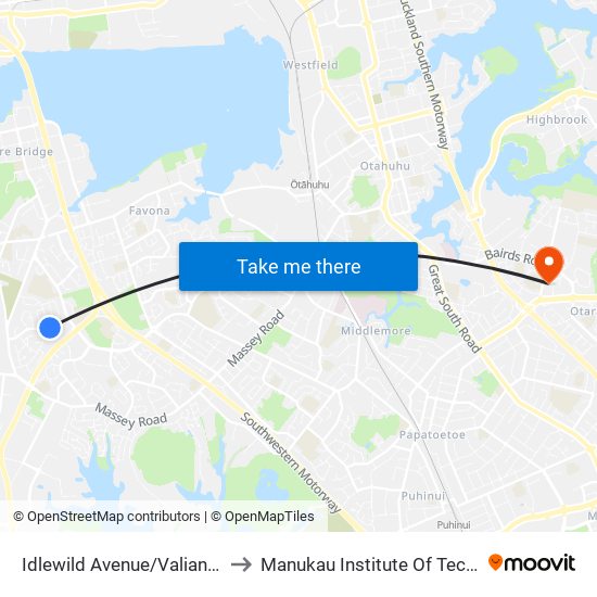 Idlewild Avenue/Valiant Street to Manukau Institute Of Technology map