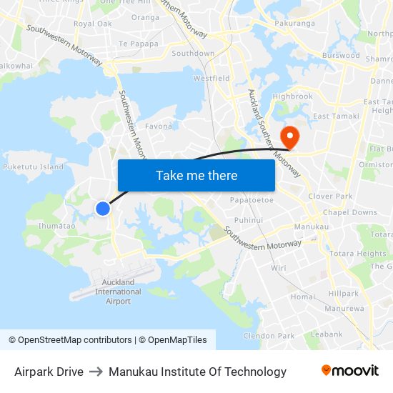 Airpark Drive to Manukau Institute Of Technology map