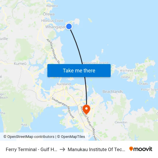 Ferry Terminal - Gulf Harbour to Manukau Institute Of Technology map
