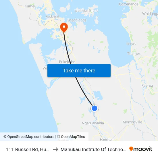 111 Russell Rd, Huntly to Manukau Institute Of Technology map