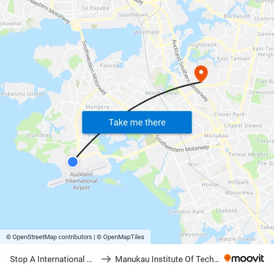 Stop A International Airport to Manukau Institute Of Technology map