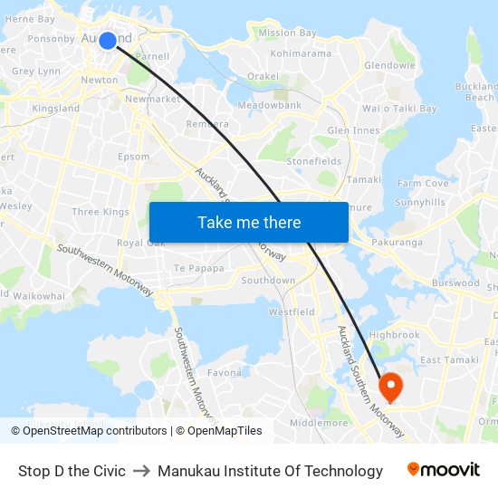 Stop D the Civic to Manukau Institute Of Technology map