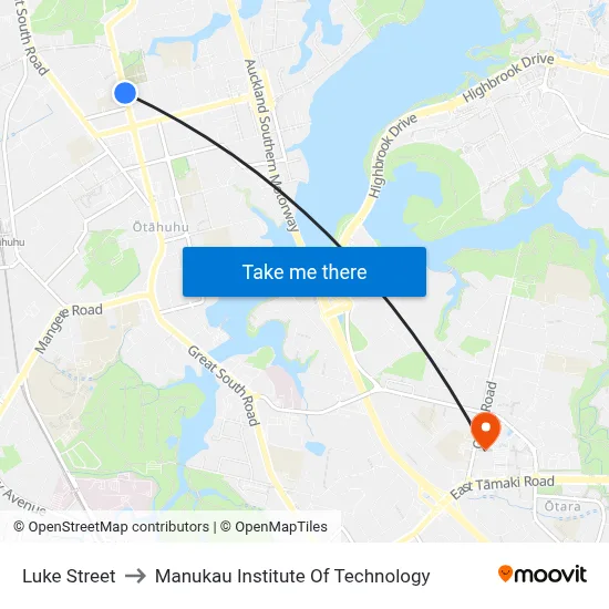 Luke Street to Manukau Institute Of Technology map