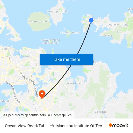 Ocean View Road/Tui Street to Manukau Institute Of Technology map