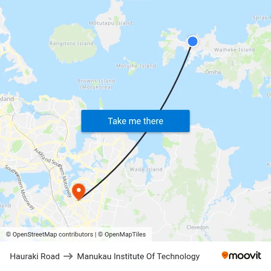 Hauraki Road to Manukau Institute Of Technology map