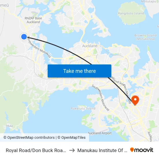 Royal Road/Don Buck Road Roundabout to Manukau Institute Of Technology map
