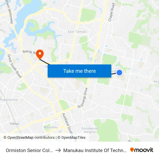 Ormiston Senior College to Manukau Institute Of Technology map
