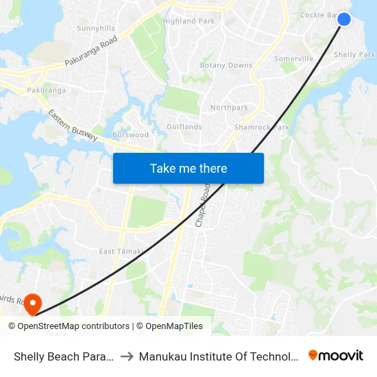 Shelly Beach Parade to Manukau Institute Of Technology map