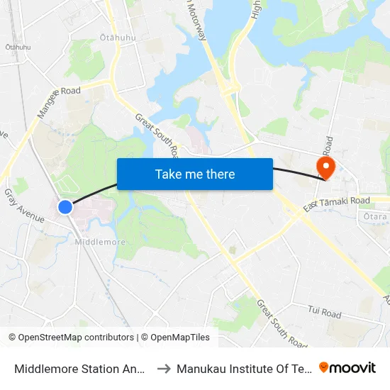 Middlemore Station And Hospital to Manukau Institute Of Technology map