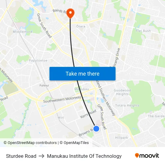 Sturdee Road to Manukau Institute Of Technology map
