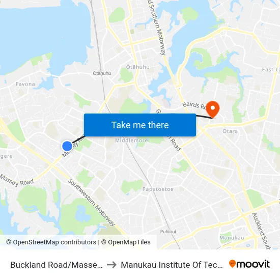 Buckland Road/Massey Road to Manukau Institute Of Technology map