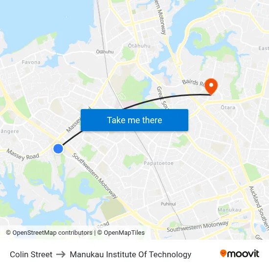 Colin Street to Manukau Institute Of Technology map