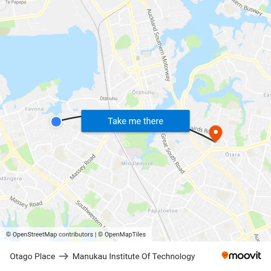 Otago Place to Manukau Institute Of Technology map