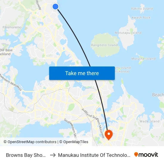 Browns Bay Shops to Manukau Institute Of Technology map