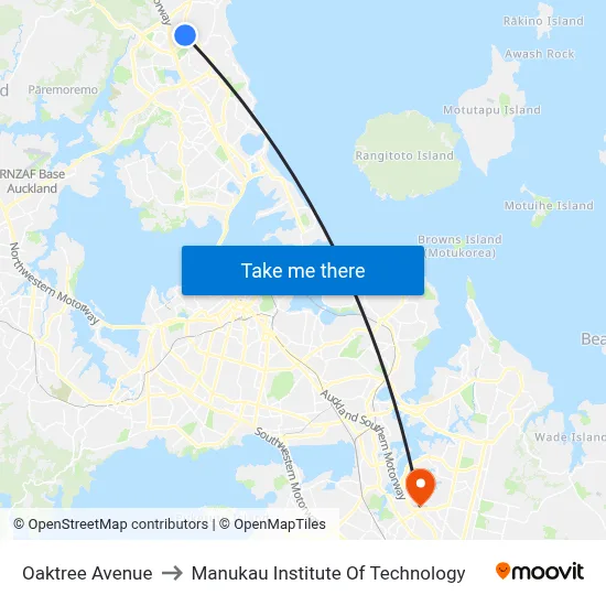 Oaktree Avenue to Manukau Institute Of Technology map