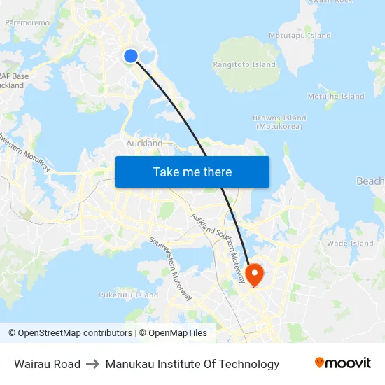 Wairau Road to Manukau Institute Of Technology map