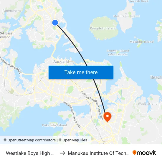 Westlake Boys High School to Manukau Institute Of Technology map