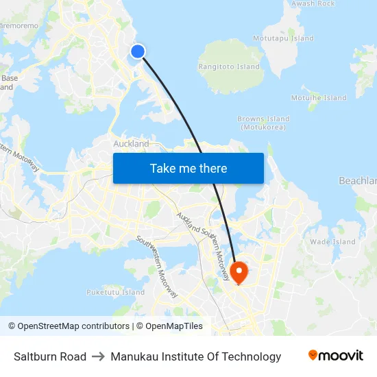 Saltburn Road to Manukau Institute Of Technology map