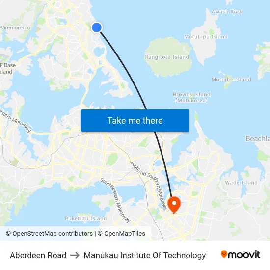 Aberdeen Road to Manukau Institute Of Technology map