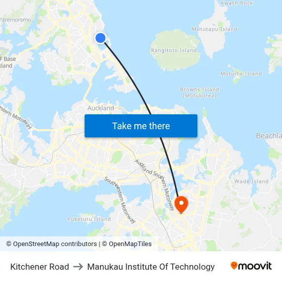 Kitchener Road to Manukau Institute Of Technology map