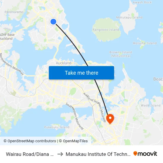 Wairau Road/Diana Drive to Manukau Institute Of Technology map