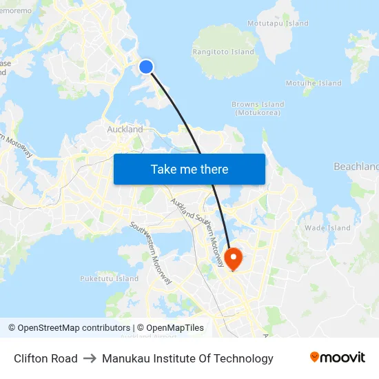Clifton Road to Manukau Institute Of Technology map