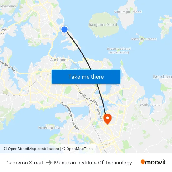 Cameron Street to Manukau Institute Of Technology map