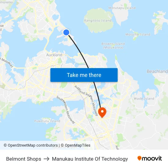 Belmont Shops to Manukau Institute Of Technology map
