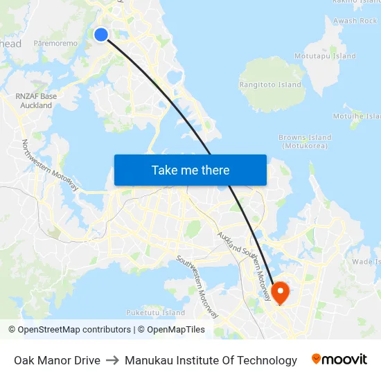 Oak Manor Drive to Manukau Institute Of Technology map