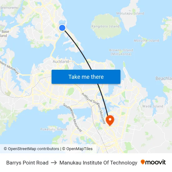 Barrys Point Road to Manukau Institute Of Technology map