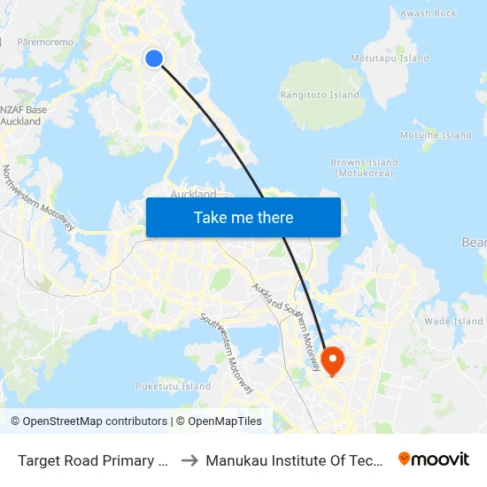 Target Road Primary School to Manukau Institute Of Technology map
