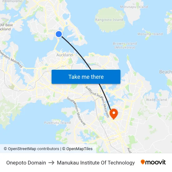 Onepoto Domain to Manukau Institute Of Technology map